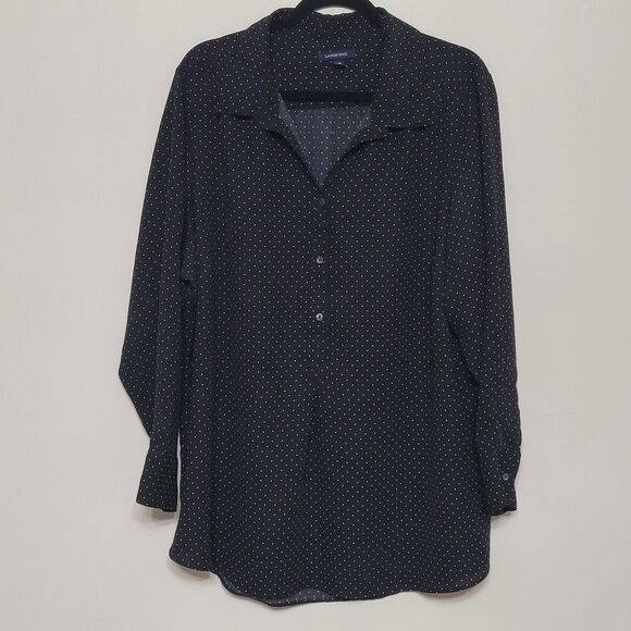 Lands’ End Women’s 24W Black White Polka Dot Button Blouse Long Sleeve EUC - Picture 1 of 5